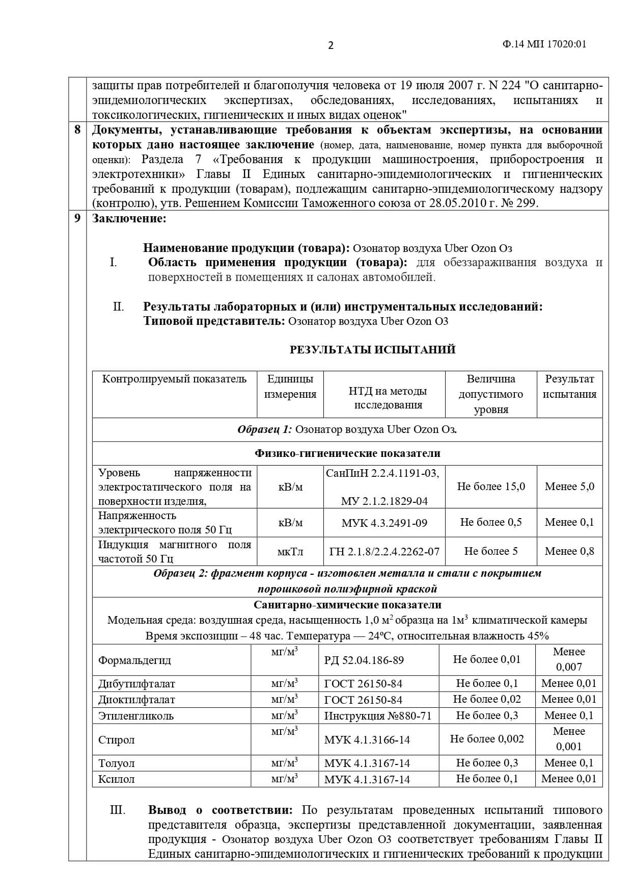 Экспертное заключение по результатам санитарно-эпидемиологической экспертизы